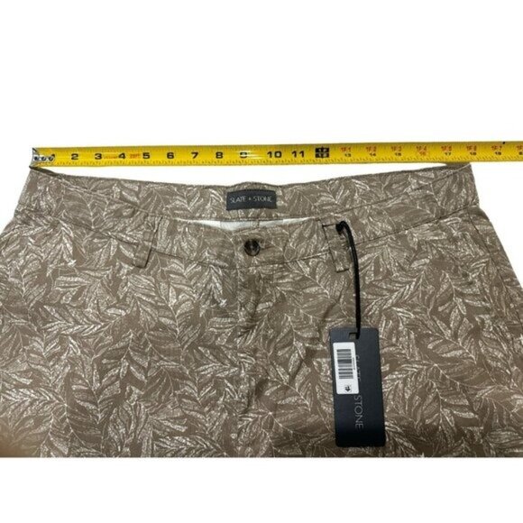 SLATE & STONE Men's Khaki Palm Print 7" Cotton Twill Short 36 - Picture 9 of 9
